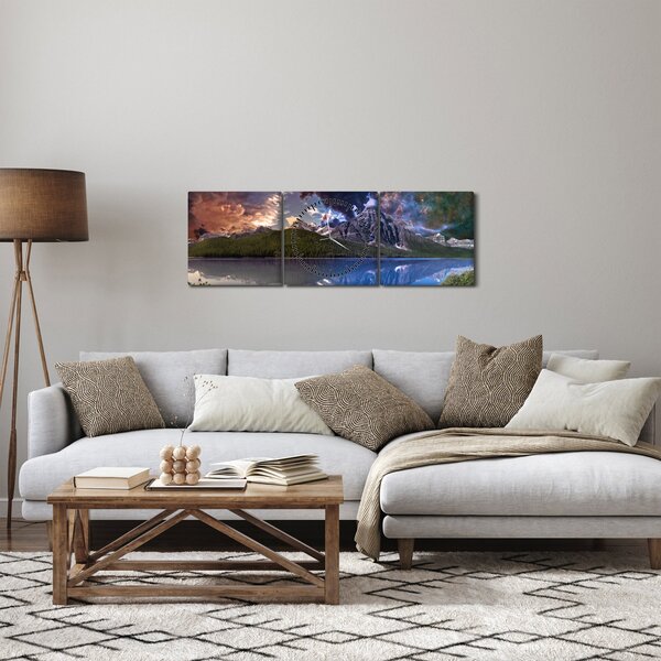 Tablou cu lac și munți (cu ceas) (90x30 cm)