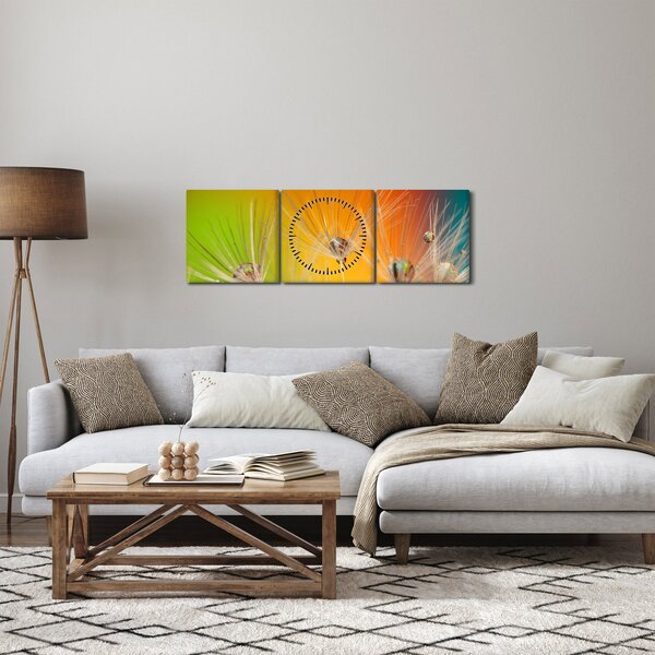 Tablou cu picături pe plantă (cu ceas) (90x30 cm)