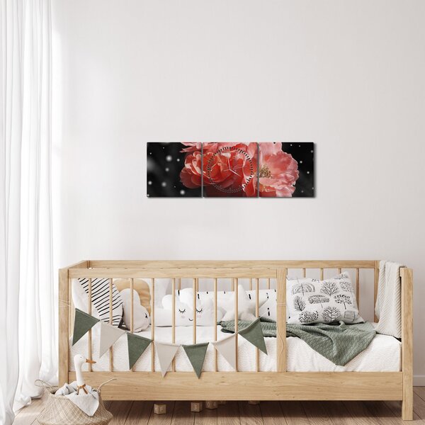 Tablou cu floare roz (cu ceas) (90x30 cm)