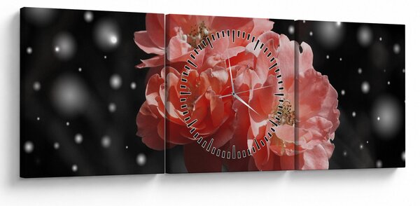 Tablou cu floare roz (cu ceas) (90x30 cm)