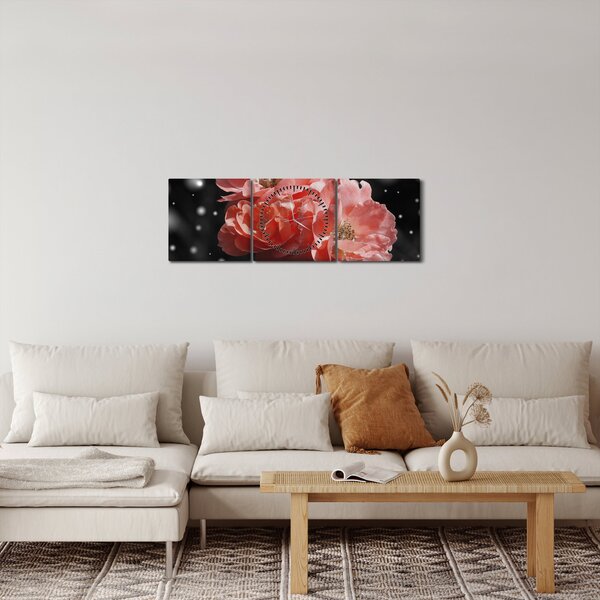 Tablou cu floare roz (cu ceas) (90x30 cm)