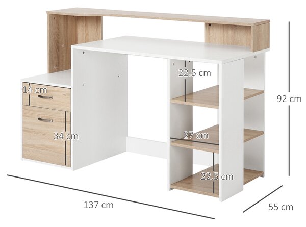 HomCom Homcom Masa de Birou Moderna pentru Computator cu Rafturi din Lemn MDF 140x55x92cm