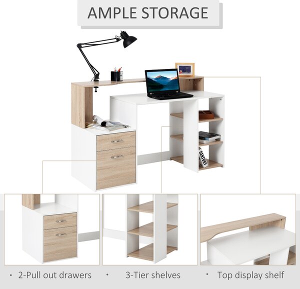 HomCom Homcom Masa de Birou Moderna pentru Computator cu Rafturi din Lemn MDF 140x55x92cm