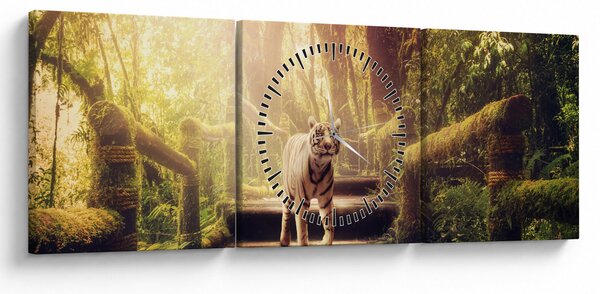Tablou cu tigrul în djunglă (cu ceas) (90x30 cm)