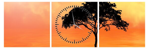 Tablou cu copac în apus de soare (cu ceas) (90x30 cm)