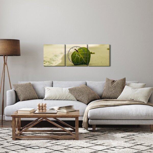 Tablou cu frunză în nisip (cu ceas) (90x30 cm)