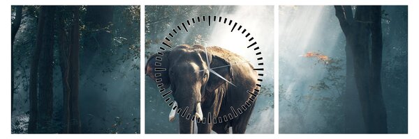 Tablou cu elefant în djunglă (cu ceas) (90x30 cm)