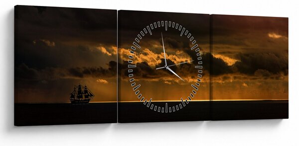 Tablou unei vele în apus de soare (cu ceas) (90x30 cm)