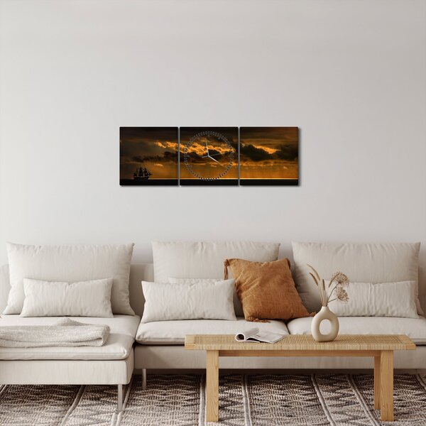 Tablou unei vele în apus de soare (cu ceas) (90x30 cm)