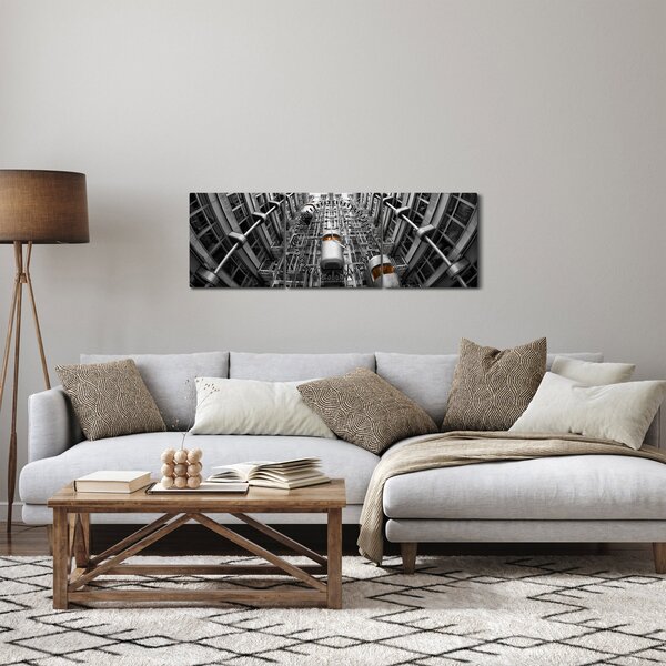 Tablou cu lift în clădire (cu ceas) (90x30 cm)