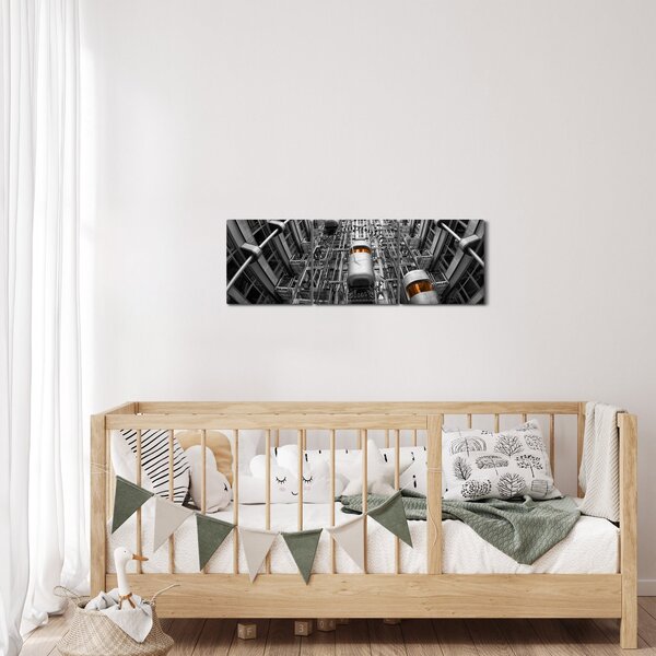 Tablou cu lift în clădire (cu ceas) (90x30 cm)