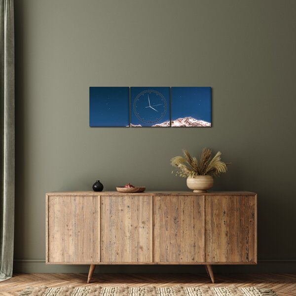 Tablou cu munți și cerul nocturn (cu ceas) (90x30 cm)