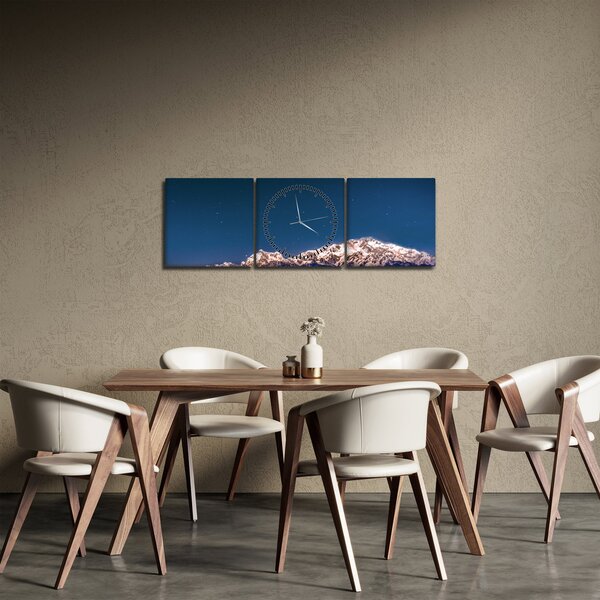 Tablou cu munți și cerul nocturn (cu ceas) (90x30 cm)