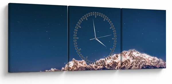 Tablou cu munți și cerul nocturn (cu ceas) (90x30 cm)