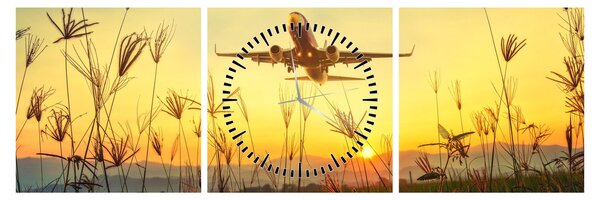 Tablou cu avionul ridicându-se spre zbor (cu ceas) (90x30 cm)