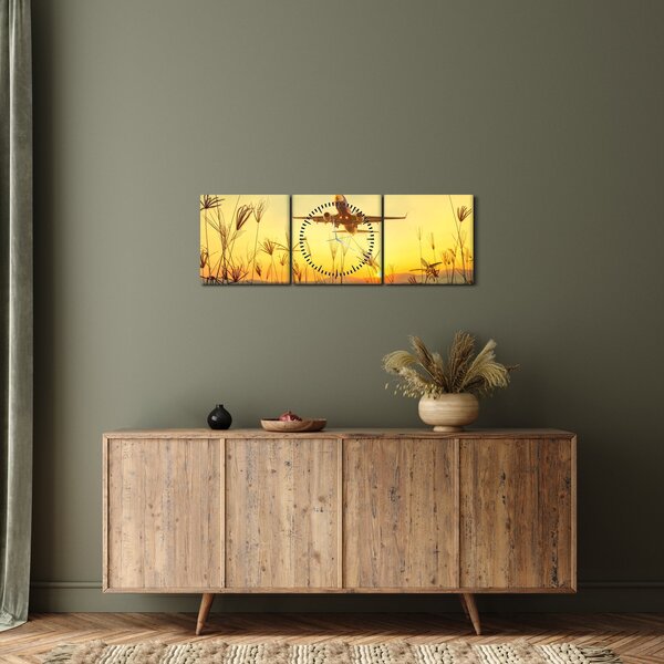 Tablou cu avionul ridicându-se spre zbor (cu ceas) (90x30 cm)