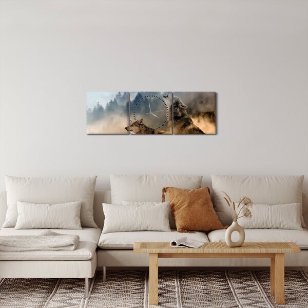Tablou - lupii urlând la lună (cu ceas) (90x30 cm)