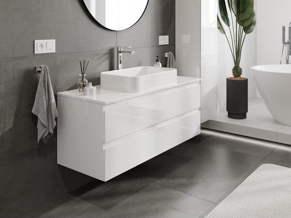 Mexen Orio, mobilier de baie 120 cm cu blat, 2 sertare, alb lucios, 91A10-12047-2-BFFC00
