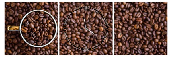 Tablou - boabe de cafea (cu ceas) (90x30 cm)