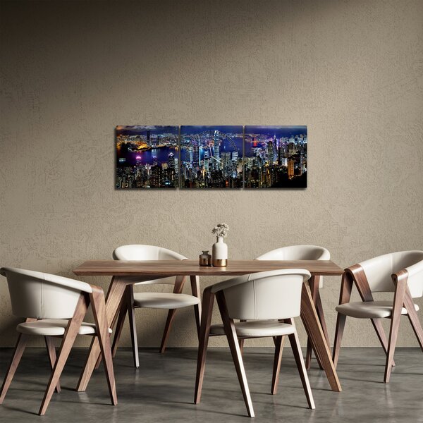 Tablou orașului nocturn (cu ceas) (90x30 cm)