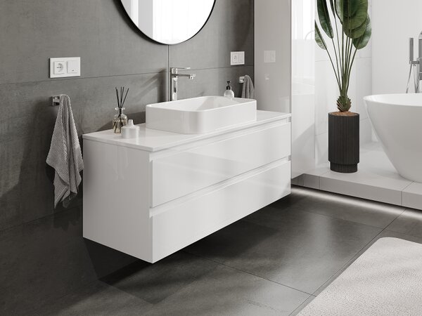 Mexen Orio, mobilier de baie 120 cm, 2 sertare, alb lucios, 91A10-12047-2-BFF00