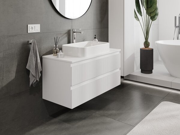 Mexen Rivel, mobilier de baie 100 cm cu blat, 2 sertare, canelat, alb mat, 91A20-10047-2-BFFC01