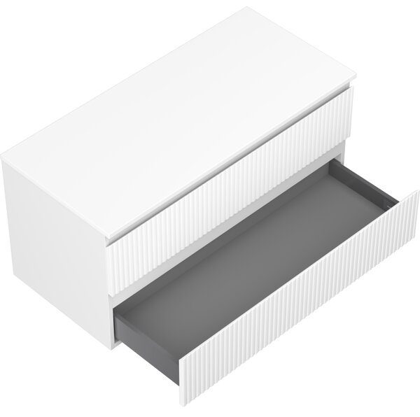 Mexen Rivel, mobilier de baie 100 cm cu blat, 2 sertare, canelat, alb mat, 91A20-10047-2-BFFC01