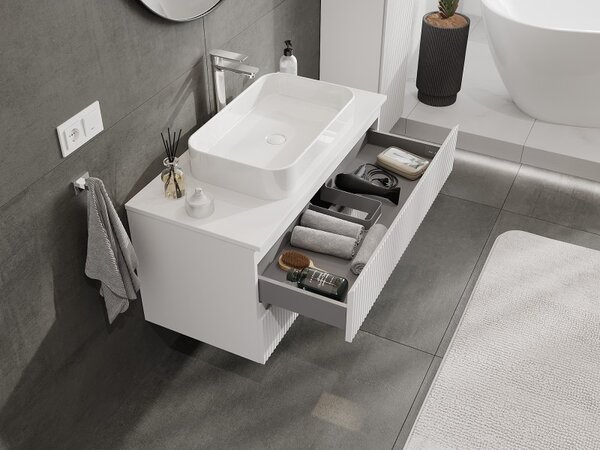 Mexen Rivel, mobilier de baie 100 cm cu blat, 2 sertare, canelat, alb mat, 91A20-10047-2-BFFC01