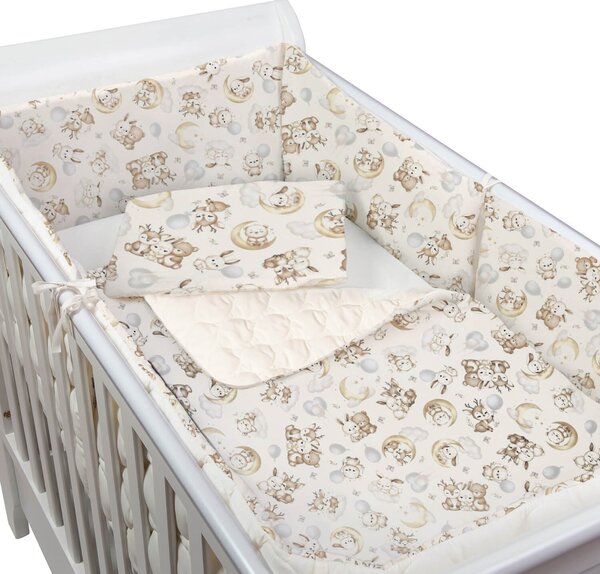 Set lenjerie matlasata 5 piese Kidizi Just Dreaming, include perna, plapumioara, cearceaf si 2 aparatori, culoare ecru