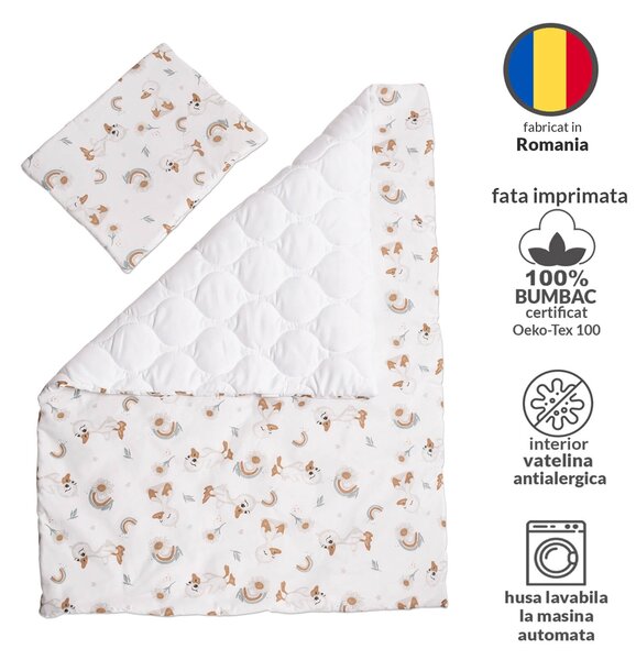 Set lenjerie matlasata 5 piese Kidizi Ducky, include perna, plapumioara, cearceaf si 2 aparatori, culoare alb