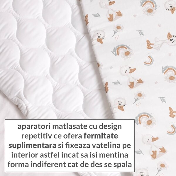Set lenjerie matlasata 5 piese Kidizi Ducky, include perna, plapumioara, cearceaf si 2 aparatori, culoare alb
