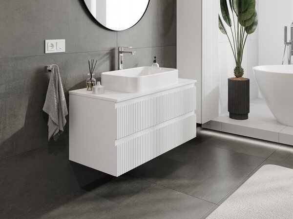 Mexen Rivel, mobilier baie 100 cm, 2 sertare, canelat, alb mat, 91A20-10047-2-BFF01