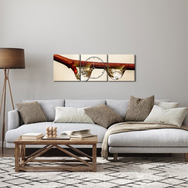 Tablou cu picături de apă pe creangă (cu ceas) (90x30 cm)