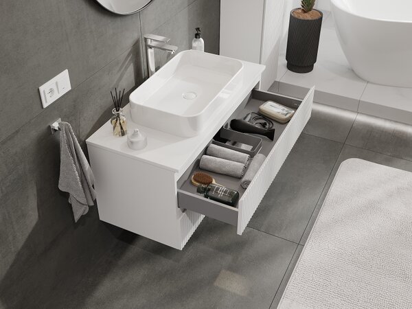 Mexen Rivel, mobilier baie 100 cm, 2 sertare, canelat, alb mat, 91A20-10047-2-BFF01