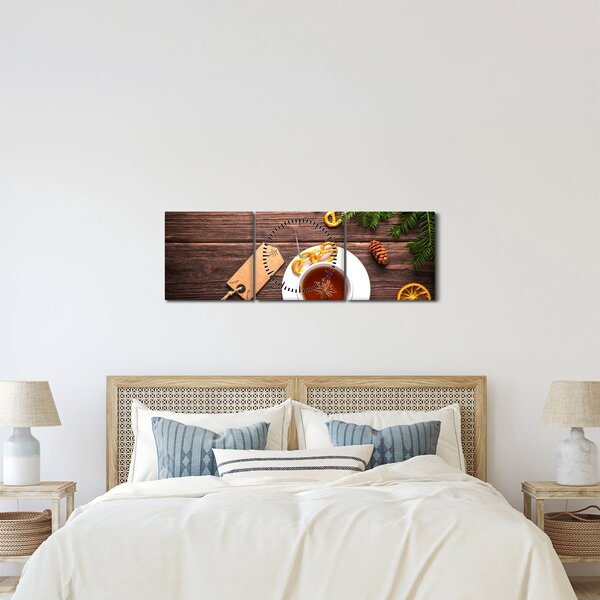 Tablou - ceașca cu decorații (cu ceas) (90x30 cm)