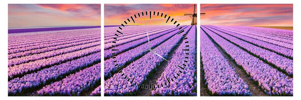 Tablou - ferma cu flori (cu ceas) (90x30 cm)