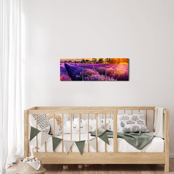Tablou cu câmp de lavanda (cu ceas) (90x30 cm)