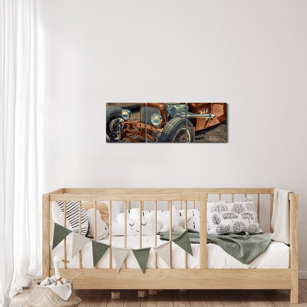 Tablou cu mașina maro (cu ceas) (90x30 cm)