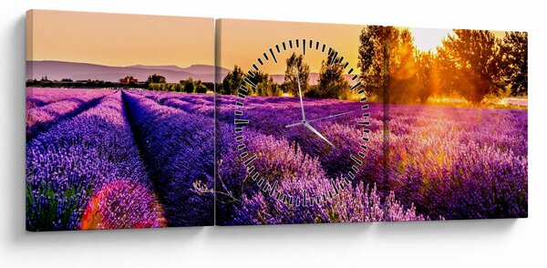 Tablou cu câmp de lavanda (cu ceas) (90x30 cm)