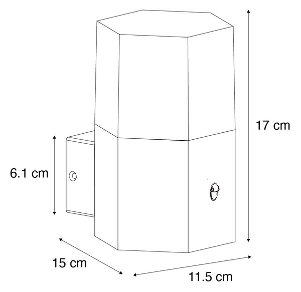 Lampă de perete exterioară neagră cu sticlă fumurie hexagon și senzor de mișcare - Denmark