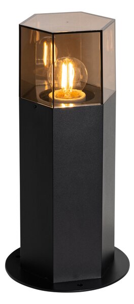 Lampă de podea pentru exterior neagră cu abajur fumuriu hexagonal 30 cm - Denmark