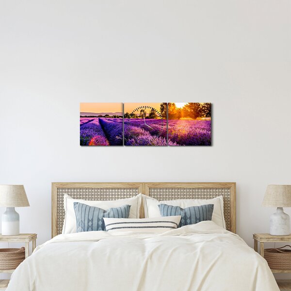 Tablou cu câmp de lavanda (cu ceas) (90x30 cm)