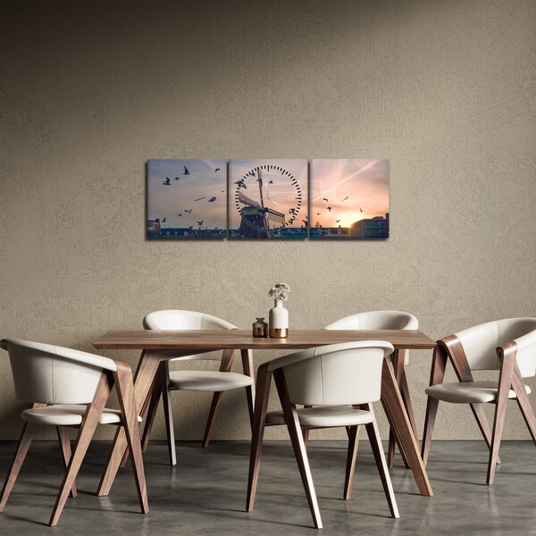 Tablou cu moară de vânt (cu ceas) (90x30 cm)