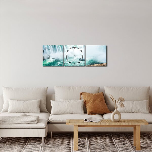 Tablou cu cascadele și corabie (cu ceas) (90x30 cm)