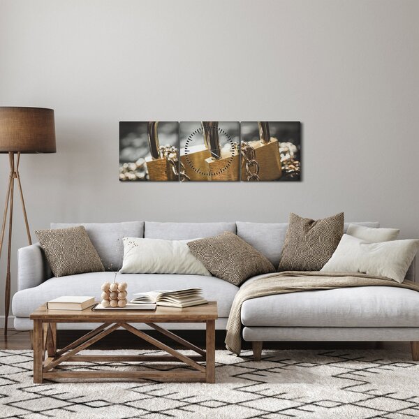 Tablou cu două cetăți (cu ceas) (90x30 cm)