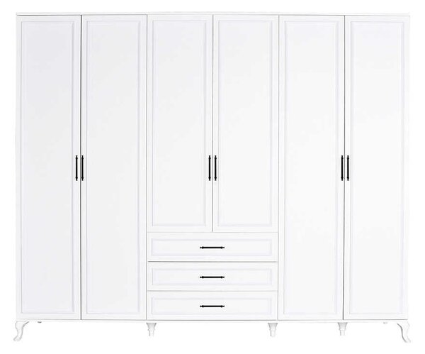 Dulap Haine Adore Country, 6 usi cu 3 sertare, Alb, 240x224x62 cm