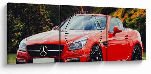 Tablou - Mercedes roșu (cu ceas) (90x30 cm)