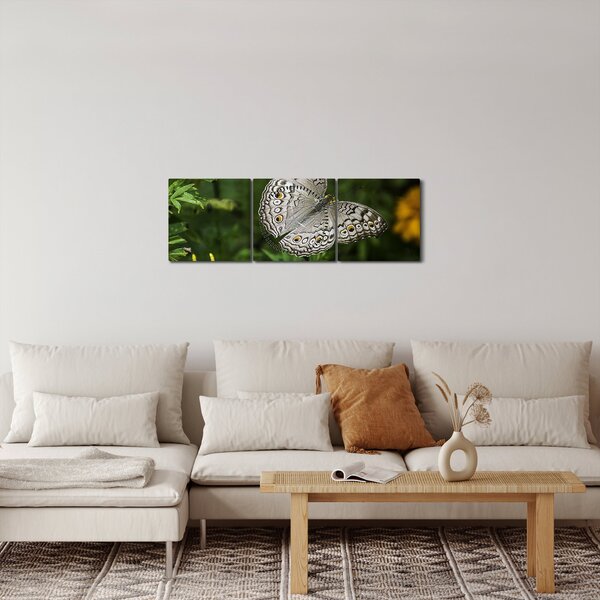 Tablou - fluture alb (cu ceas) (90x30 cm)