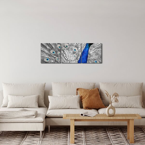 Tablou - păun albastru (cu ceas) (90x30 cm)