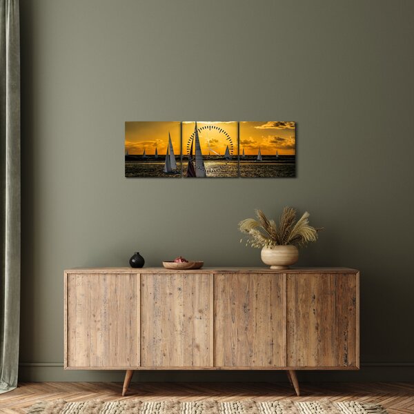 Tablou cu iaht în apus de soare (cu ceas) (90x30 cm)